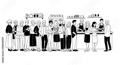 People waiting in line at a restaurant or cafe for service.