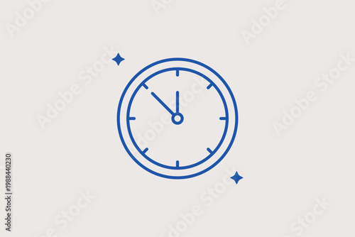 Analog clock face line icon for New Year countdowns and event timing schedules. Temporal Vector Illustration for deadline management apps and midnight celebration invitations.