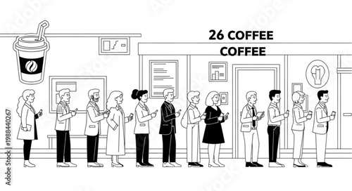 People waiting in line for coffee at a coffee shop.