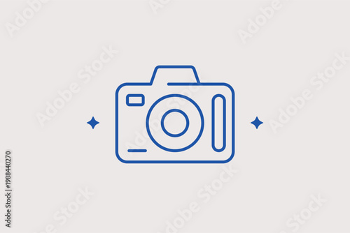Digital photo camera line icon for capturing party memories and event photography. Modern Vector Illustration for social media profile tips and professional studio portfolios.