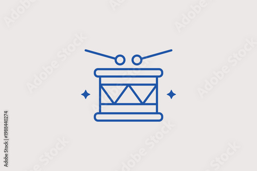 Snare drum with sticks line icon for parade music and live percussion performances. Rhythmic Vector Illustration for school band posters and music lesson advertisements.