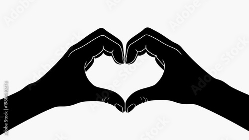 Silhouette of Hands Forming a Heart Shape Against a White Background