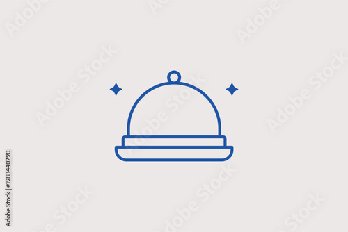 Serving tray cloche line icon for gourmet catering and luxury party food services. Elegant Vector Illustration for fine dining restaurant menus and banquet event invitations.