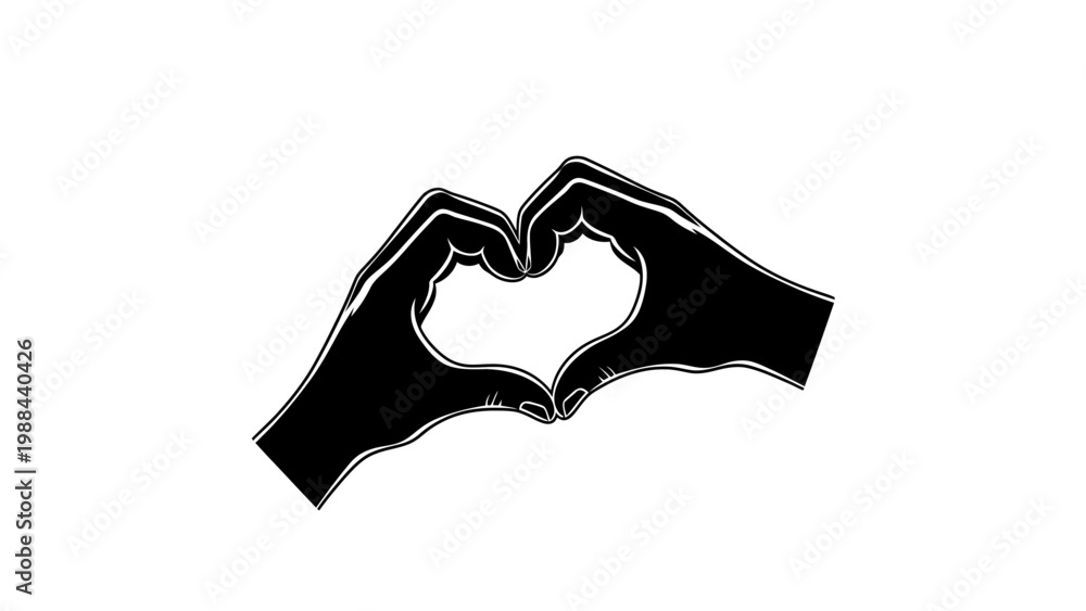 Fototapeta premium Black Silhouette Hands Forming Heart Shape on White Background