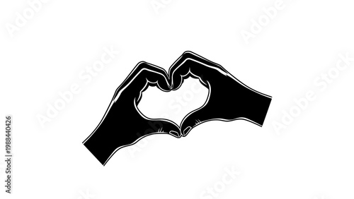 Black Silhouette Hands Forming Heart Shape on White Background