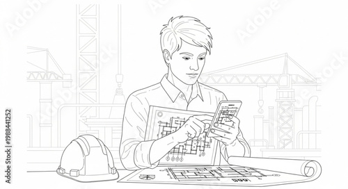 Person Focused on Reading Documents at a Construction Site.