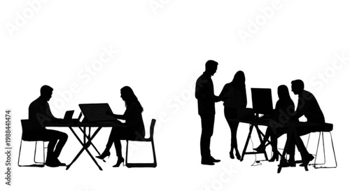 Silhouettes of musicians performing with instruments on stage isolated on transparent background, Vector