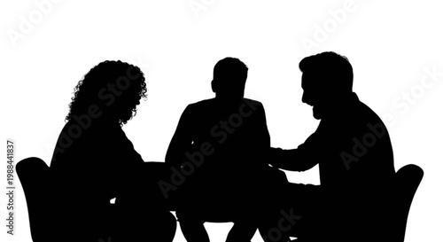 Three people having a collaborative discussion around a table isolated on transparent background, Vector