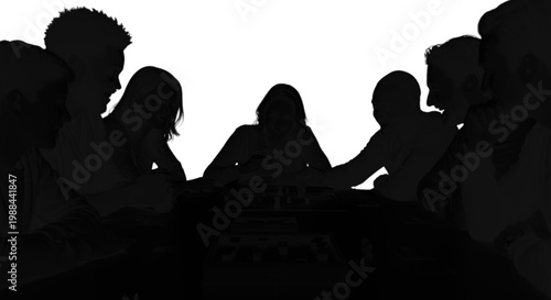 Group of silhouettes sitting closely together in a circle isolated on transparent background, Vector