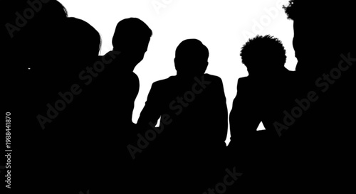 Silhouettes of people standing closely together in a group isolated on transparent background, Vector