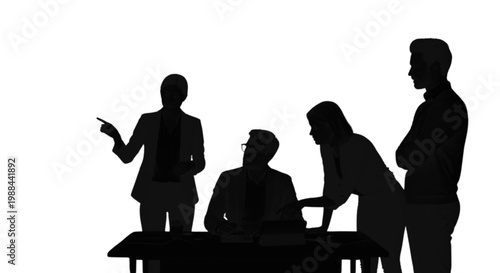 Silhouettes of people engaging in a discussion during a meeting isolated on transparent background, Vector