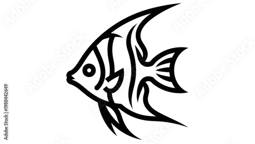 Tribal Angelfish Tattoo Design - Black and White Vector Illustration