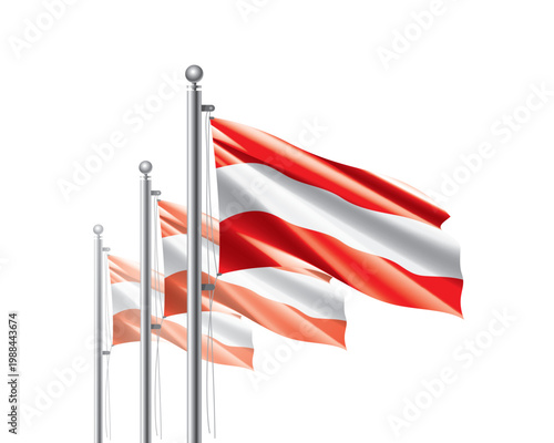 Brightly shining Austrian flags wave proudly on tall masts during official celebration events