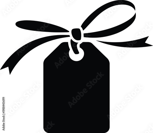 Eleg ant Black Silho uette Vect or Grap hic o f a G ift T ag or Pric e Lab el wi th a Tied Decor ative Ribbo n Bow for R etail Shop ping Dis count s and Pre sent Deco r