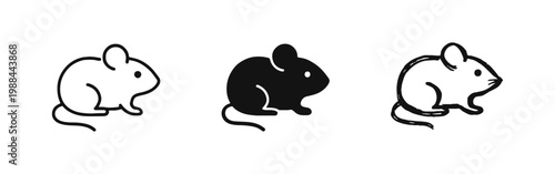 Mouse or Rat Icon Set in Line, Solid, and Hand-Drawn Styles for Animal Design