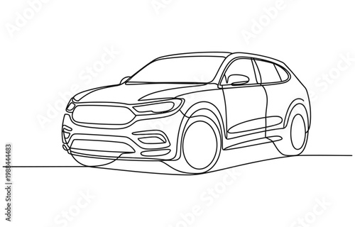 Continuous one line of a luxury car, sleek minimalist design.