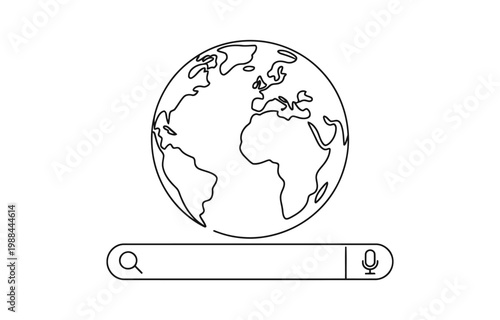 Continuous one line drawing of planet earth globe with orbit path for global travel concept. 