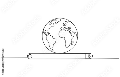 Continuous one line drawing of planet earth globe with orbit path for global travel concept. 