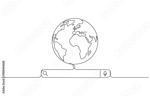 Continuous one line drawing of planet earth globe with orbit path for global travel concept. 