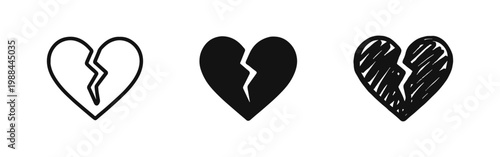 Broken Heart Vector Icon Set Representing Sadness and Breakup