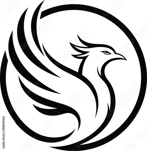 Powerful Phoenix Mascot Vector Illustration Featuring Stylized Bird Rising with Wings Upward for Sports Team Logos and Mythical Brand Identity