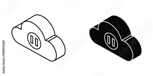 Cloud storage icons depicting data upload and download processes in contrasting styles