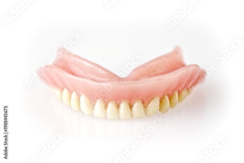 Dirty false teeth isolated on white background. 