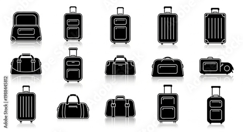 Collection of Black Luggage and Travel Bags Icons.