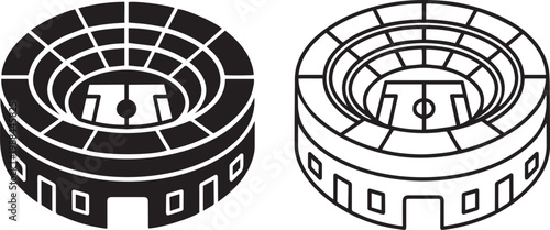 stadium icon set silhouette and outline sports arena field vector illustration