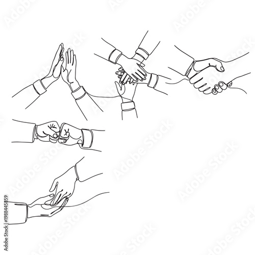 Hands shaking and high fiving in different ways vector illustration