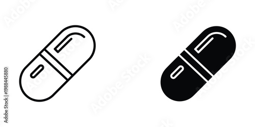 Two contrasting capsule pills with different fill colors and line styles