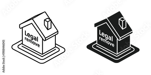 Isometric icons depicting the concept of legal property removal or eviction process