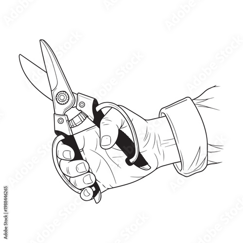 hand holding pruning shears vector illustration