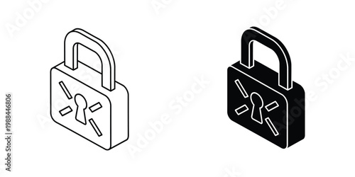 Isometric illustration of locked and unlocked padlocks with keys