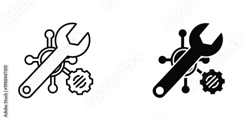 Contrast between traditional and modern mechanical and digital tools illustration