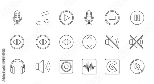 Title: Multimedia Audio Icons Set Music Player and Podcast Line Art