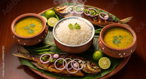 Traditional Bangladeshi Meal with Hilsa Fish and Rice - Gourmet Food