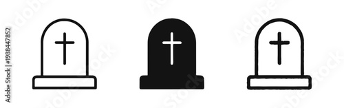 Tombstone Grave Marker Icon Set - Outline, Solid, and Hand-Drawn Cemetery Symbols for Memorial and Burial
