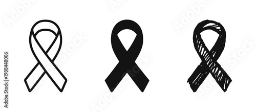 Awareness Ribbon Icon Set - Outline, Solid, and Hand-Drawn Symbols for Support and Commemoration