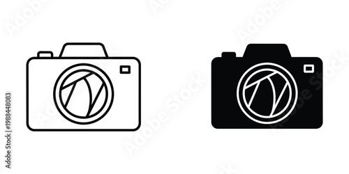 Contrasting black and white camera icons with distinct artistic styles