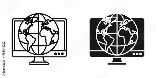 Contrast between traditional and modern computer displays with global maps