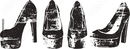 high heel shoes set women fashion footwear, elegant stylish pumps isolated on white