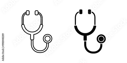 Comparison of traditional and modern stethoscope designs in black and white