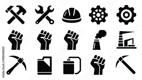 Vector icons of tools gears and construction symbols for industrial and work themes