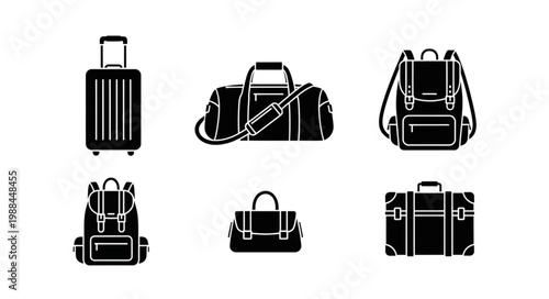 Collection of various travel bags and luggage icons.