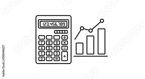 Calculator and business growth chart illustration.
