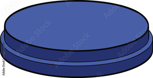 Isolated blue button on a blank white background featuring a round metal disk design for technology data storage and computer equipment illustration