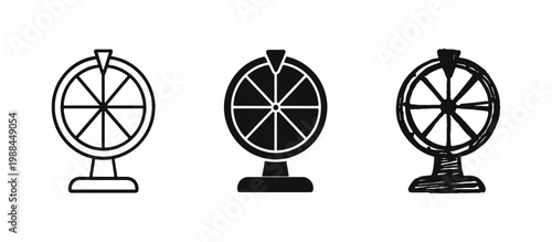 Wheel of Fortune Gambling Icon Set - Outline, Glyph, and Hand Drawn Styles
