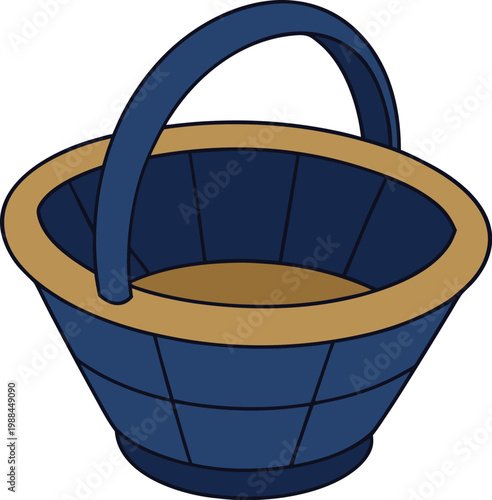 An empty handmade brown wicker picnic basket with a wooden handle and woven craft texture isolated on a white background