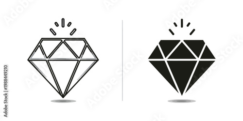 Comparison of a wireframe and filled diamond shape illustration with light rays